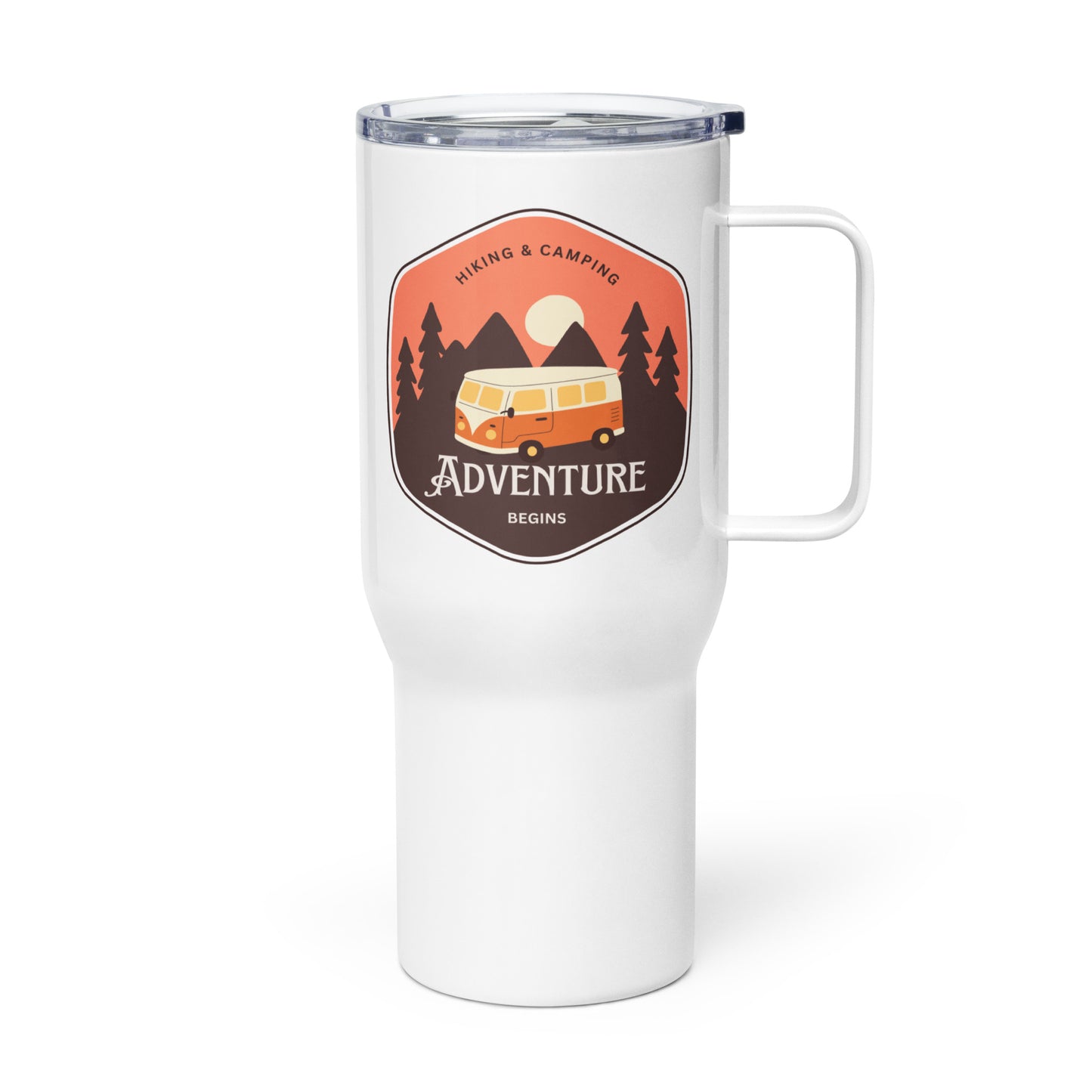 Travel mug with a handle 'Hiking&Camping'